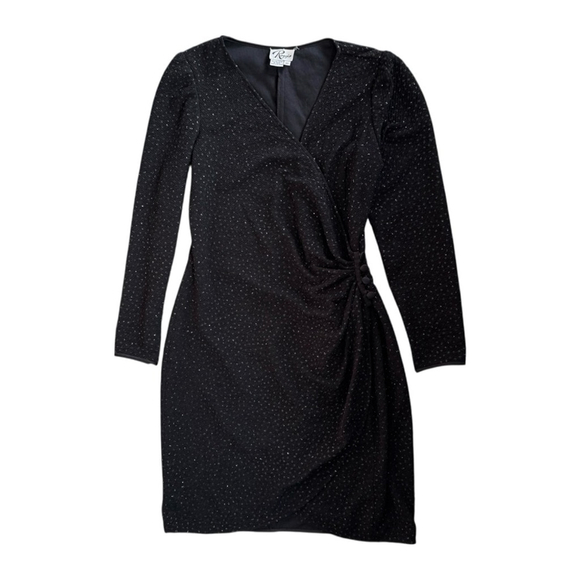 Reggio Dresses & Skirts - Vintage 90s Reggio Black Sparkly Wrap Mini Dress Long Sleeve Size 10